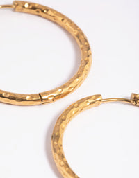 Gold Plated Stainless Steel Textured Large Huggie Hoop Earrings - link has visual effect only