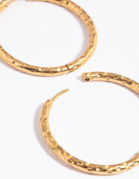 Gold Plated Stainless Steel Textured Large Huggie Hoop Earrings - link has visual effect only