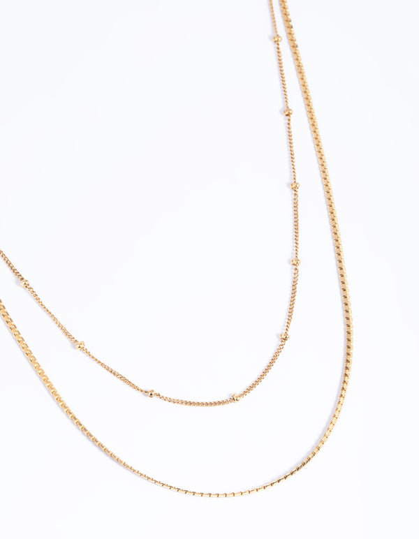 Waterproof Gold Plated Stainless Steel Mixed Chain Layered Necklace