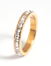 Waterproof Gold Plated Stainless Steel Cubic Zirconia Ring - link has visual effect only