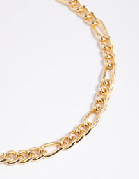 Gold Plated Figaro Chain Anklet - link has visual effect only