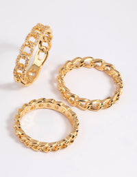 Gold Plated Cubic Zirconia Chain Ring Pack - link has visual effect only