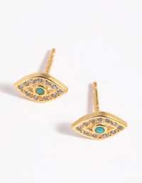 Gold Plated Sterling Silver Cubic Zirconia Evil Eye Stud Earrings - link has visual effect only