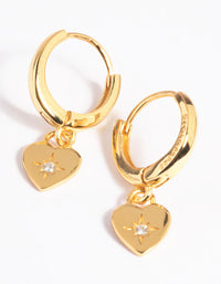 Gold Plated Sterling Silver Heart Diamante Huggie Hoop Earrings - link has visual effect only