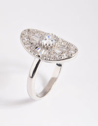 Rhodium Cubic Zirconia Oval Ring - link has visual effect only