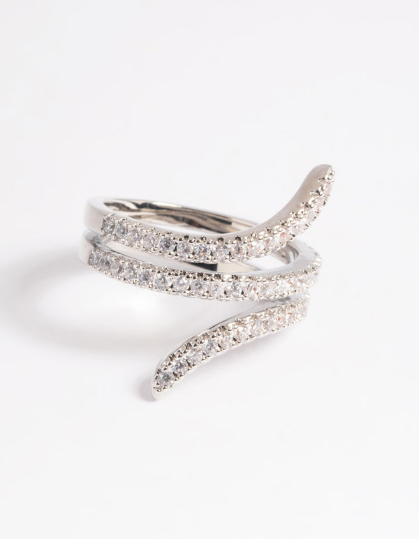 Rhodium Cubic Zirconia Wrap Around Ring