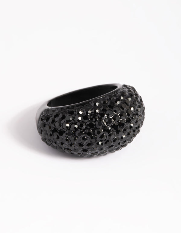 Matte Black Statement Diamante Dome Ring