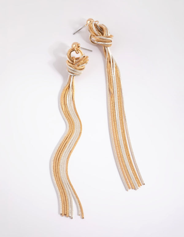 Mixed Metal Knot Drop Earrings