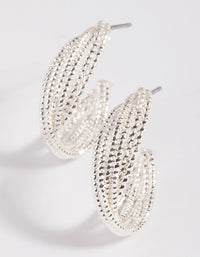 Rhodium Mini Criss Cross Hoop Earrings - link has visual effect only