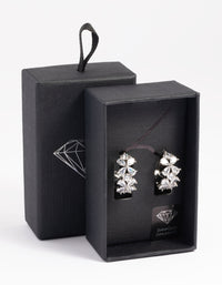 Rhodium Diamond Simulant Floral Hoop Earrings - link has visual effect only