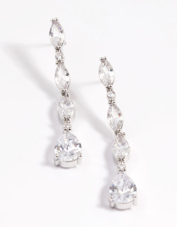 Silver Diamond Simulant Oval Drop Earrings