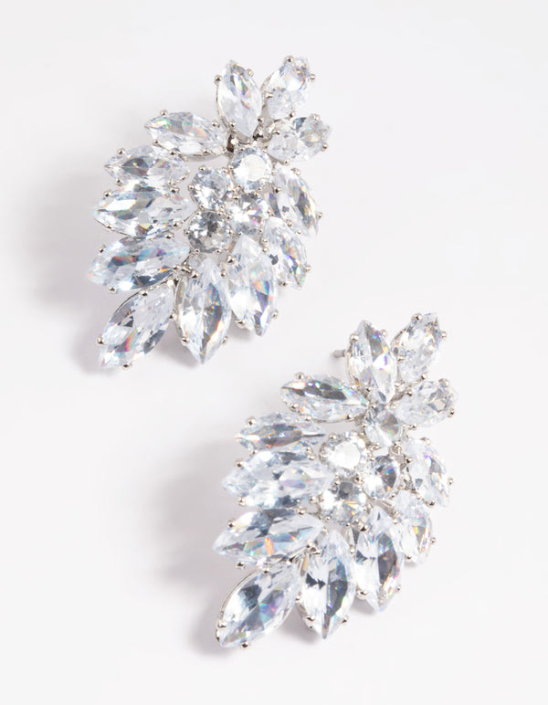 Silver Diamond Simulant Marquise Statement Earrings