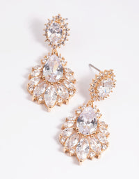 Gold Cubic Zirconia Pear Navette Statement Earrings - link has visual effect only