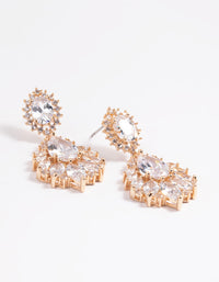 Gold Cubic Zirconia Pear Navette Statement Earrings - link has visual effect only