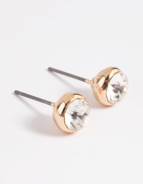 Gold Diamante Round Stud Earrings