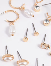 Gold Mixed Pearl Stud & Huggie Hoop Earring 8-Pack - link has visual effect only