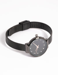 Gunmetal Diamante Mesh Strap Watch - link has visual effect only