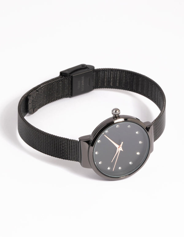 Gunmetal Diamante Mesh Strap Watch