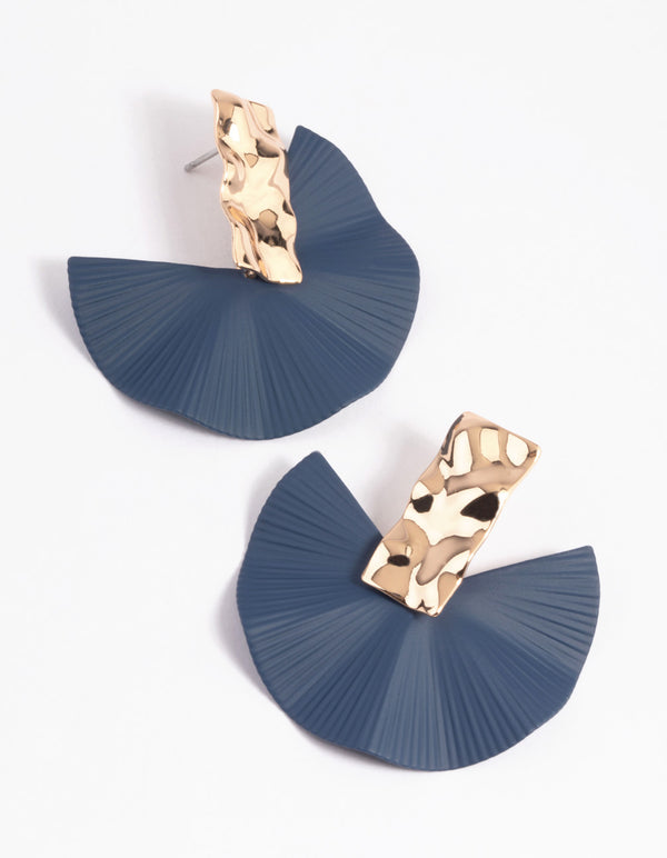 Navy Fan Drop Earrings