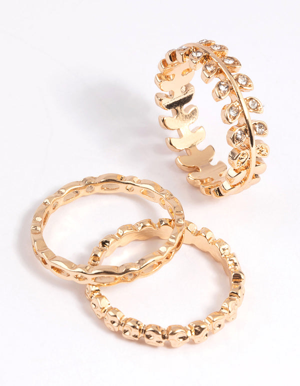 Gold Leaf & Chain Ring Stack Pack