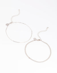 Silver Curb Chain Anklet Set - link has visual effect only