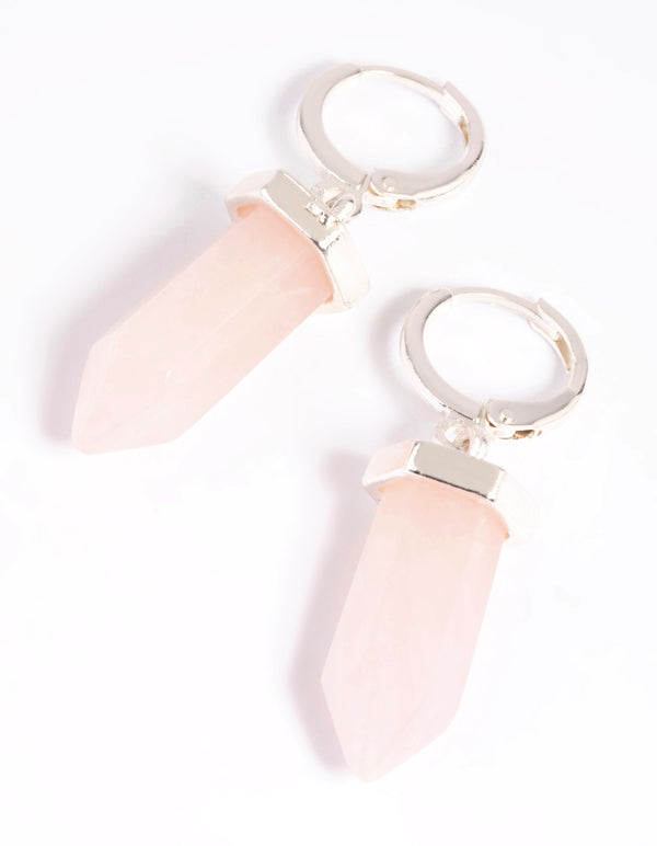 Rose Quartz Shard Huggie Hoop Earrings