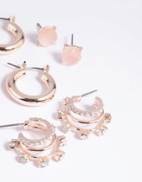 Rose Quartz Hoop Chain Earring Stack Pack - link has visual effect only