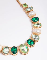 Green Stone & Pearl Collar Necklace - link has visual effect only