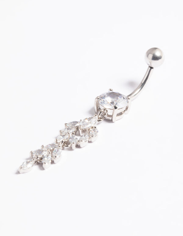 Platinum Plated Titanium Threadless Cubic Zirconia Chandelier Belly Bar