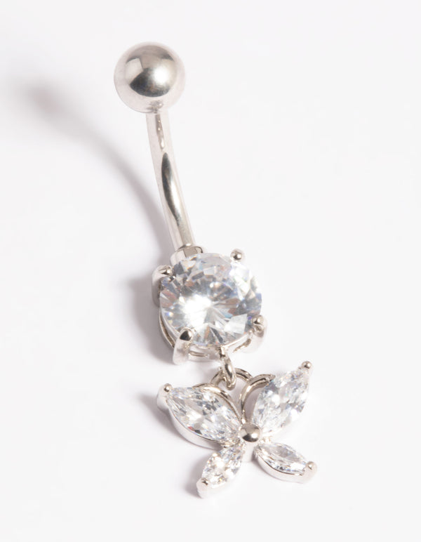 Platinum Plated Titanium Threadless Butterfly Belly Bar