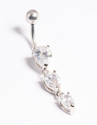 Platinum Plated Threadless Crystal Pear Belly Bar - link has visual effect only