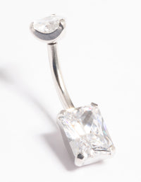 Platinum Plated Titanium Threadless Cubic Zirconia Baguette Belly Bar - link has visual effect only