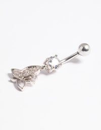 Platinum Plated Titanium Threadless Pave Butterfly Belly Bar - link has visual effect only