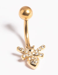 Gold Plated Titanium Threadless Cubic Zirconia Bee Belly Bar - link has visual effect only