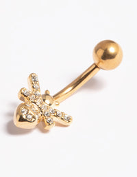 Gold Plated Titanium Threadless Cubic Zirconia Bee Belly Bar - link has visual effect only