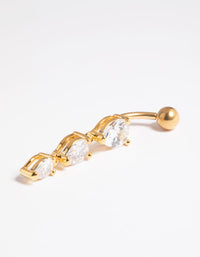 Gold Plated Titanium Threadless Crystal Pear Belly Bar - link has visual effect only