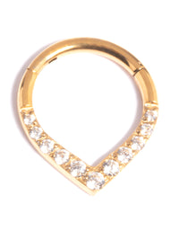 Gold Plated Titanium Cubic Zirconia Pear Clicker Ring - link has visual effect only