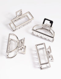 Silver Mixed Shape Small Hair Claw Clip 4-Pack - link has visual effect only