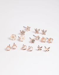 Rose Gold Pearlised Flower Stud Earring 8-Pack - link has visual effect only