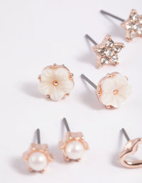 Rose Gold Pearlised Flower Stud Earring 8-Pack - link has visual effect only