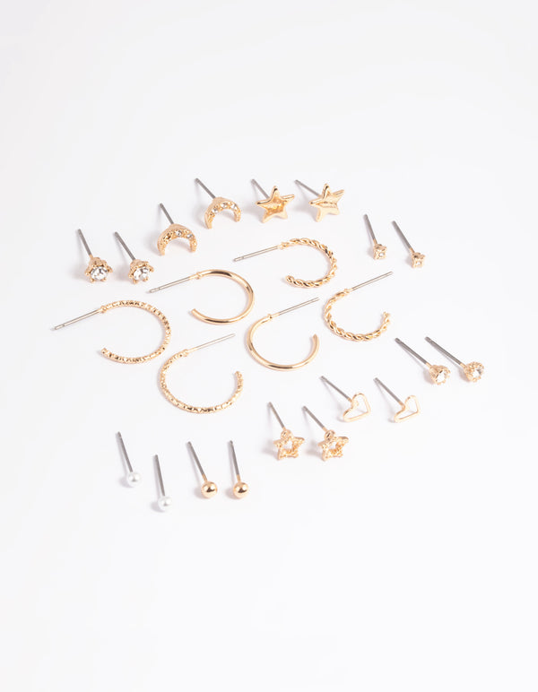 Gold Celestial Heart Stud Earring 12-Pack