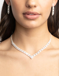 Silver Cubic Zirconia Statement Necklace & Earrings Set - link has visual effect only