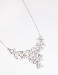 Rhodium Cubic Zirconia Floral Necklace - link has visual effect only