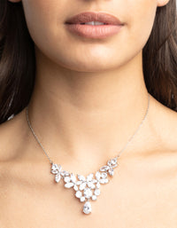 Rhodium Cubic Zirconia Floral Necklace - link has visual effect only