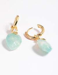 Gold Plated Cubic Zirconia & Amazonite Huggie Hoop Earrings - link has visual effect only