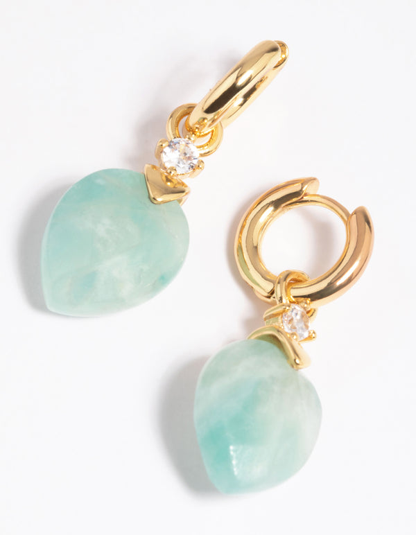 Gold Plated Cubic Zirconia & Amazonite Huggie Hoop Earrings