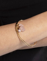 Gold Plated Rose Quartz Charm Bangle Bracelet - link has visual effect only