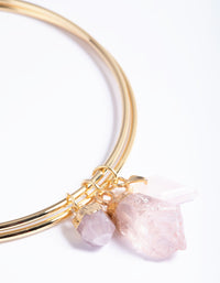 Gold Plated Rose Quartz Charm Bangle Bracelet - link has visual effect only