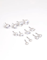 Rhodium Diamond Simulant Stud Earring 6-Pack - link has visual effect only