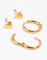 Gold Plated Surgical Steel Heart Stud Earring Set - link has visual effect only